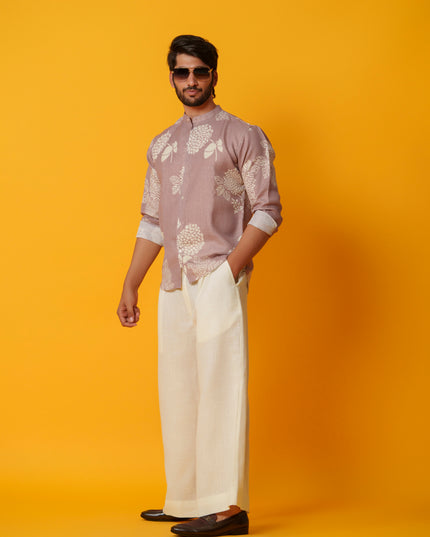 Mausam - Printed Shirt in Khadi Linen Blend