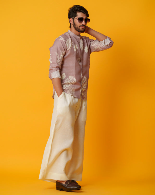 Mausam - Printed Shirt in Khadi Linen Blend