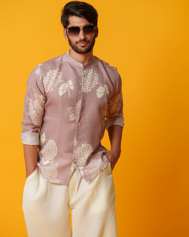 Mausam - Printed Shirt in Khadi Linen Blend