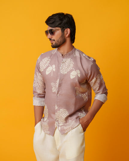 Mausam - Printed Shirt in Khadi Linen Blend