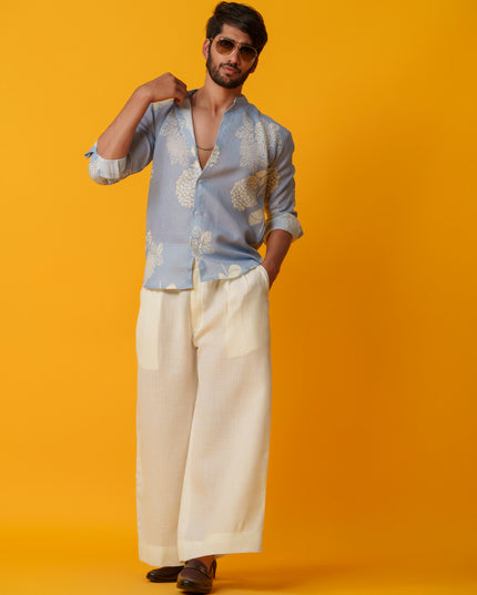 Mausam - Printed Shirt in Khadi Linen Blend