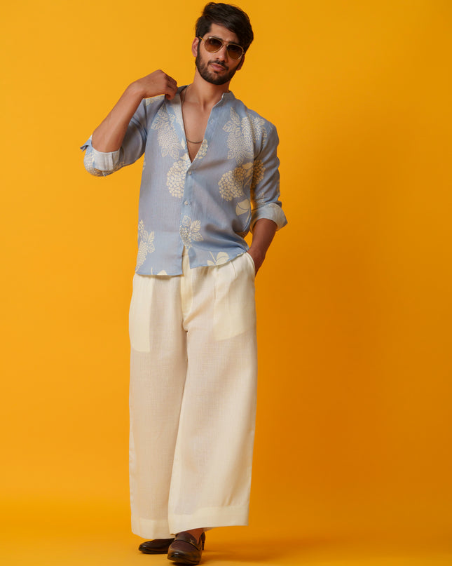 Mausam - Printed Shirt in Khadi Linen Blend