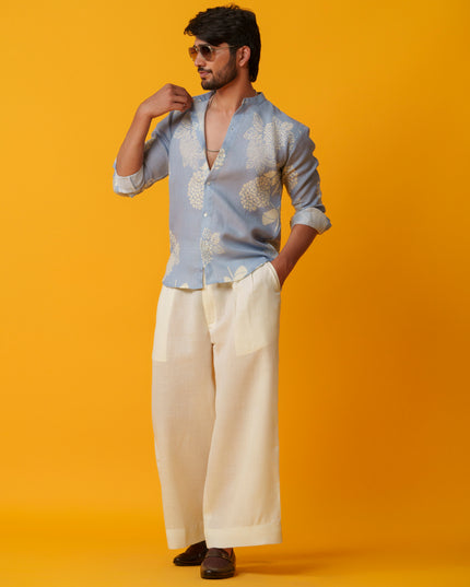 Mausam - Printed Shirt in Khadi Linen Blend