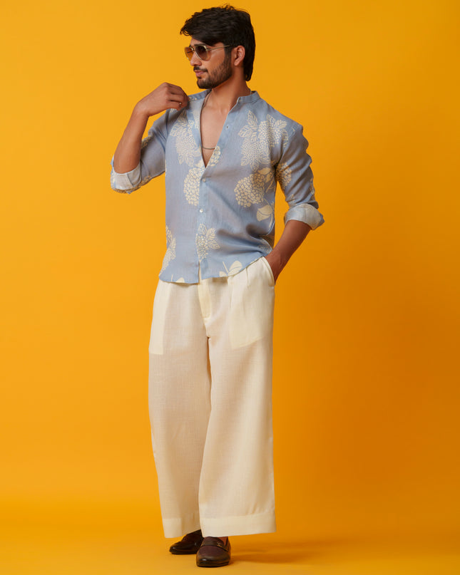 Mausam - Printed Shirt in Khadi Linen Blend