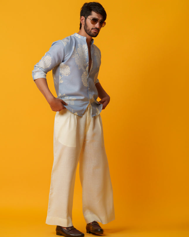 Mausam - Printed Shirt in Khadi Linen Blend