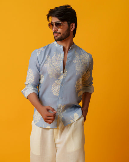 Mausam - Printed Shirt in Khadi Linen Blend