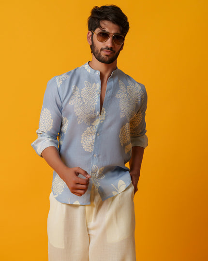 Mausam - Printed Shirt in Khadi Linen Blend