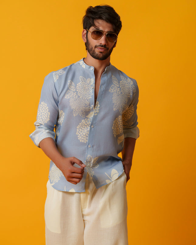 Mausam - Printed Shirt in Khadi Linen Blend