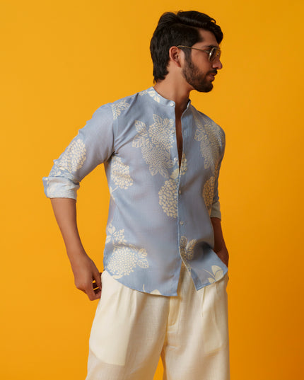 Mausam - Printed Shirt in Khadi Linen Blend