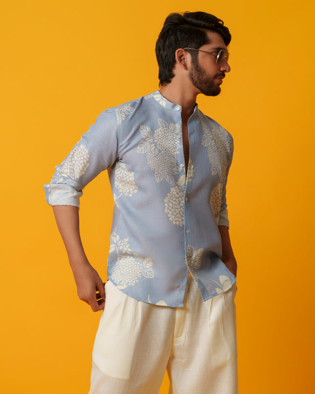 Mausam - Printed Shirt in Khadi Linen Blend