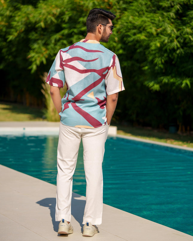 Eddie - Printed Shirt in Linen Blend Fabric