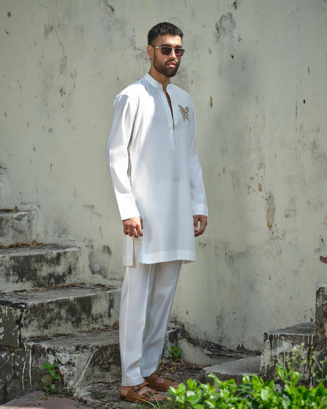 Men’s Butterfly Motif Kurta – FlyDesi (Hand-Embroidered, 10 Colors)