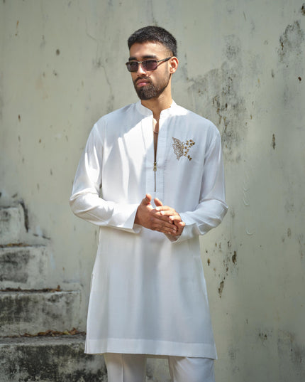Men’s Butterfly Motif Kurta – FlyDesi (Hand-Embroidered, 10 Colors)