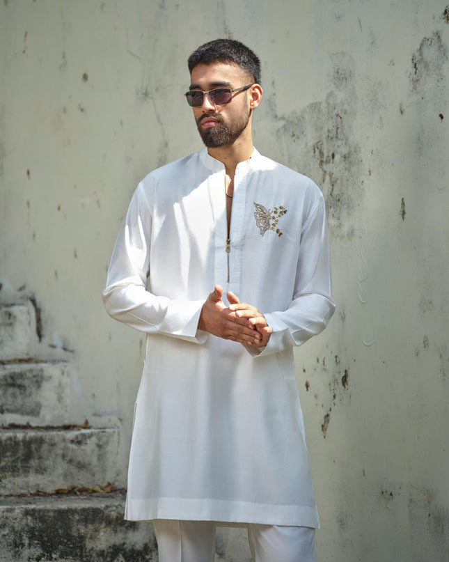 Men’s Butterfly Motif Kurta – FlyDesi (Hand-Embroidered, 10 Colors)