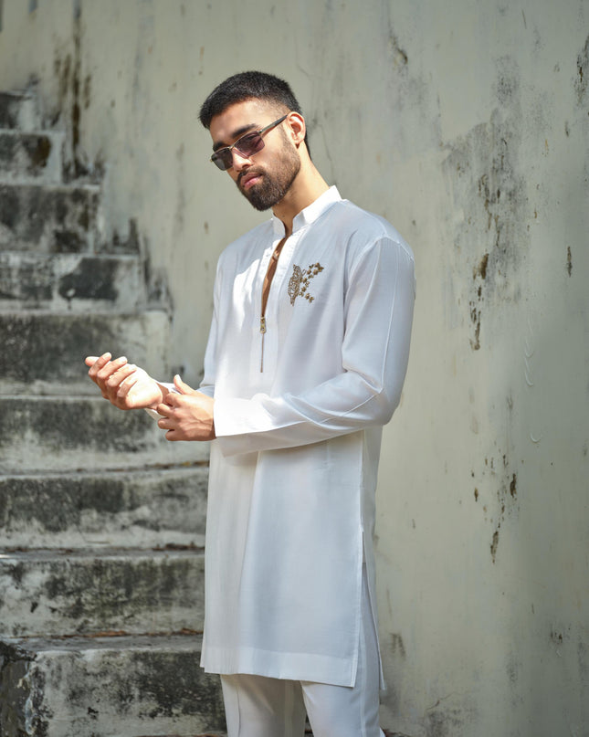 Men’s Butterfly Motif Kurta – FlyDesi (Hand-Embroidered, 10 Colors)