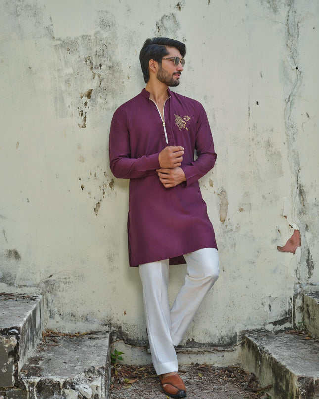 Men’s Butterfly Motif Kurta – FlyDesi (Hand-Embroidered, 10 Colors)