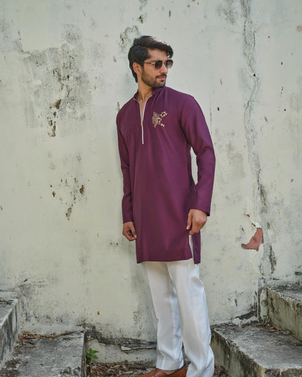 Men’s Butterfly Motif Kurta – FlyDesi (Hand-Embroidered, 10 Colors)
