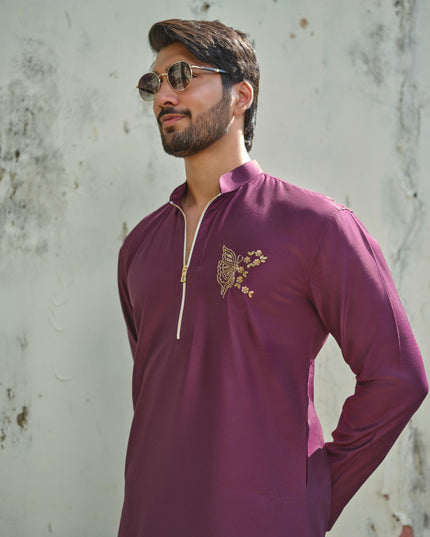 Men’s Butterfly Motif Kurta – FlyDesi (Hand-Embroidered, 10 Colors)