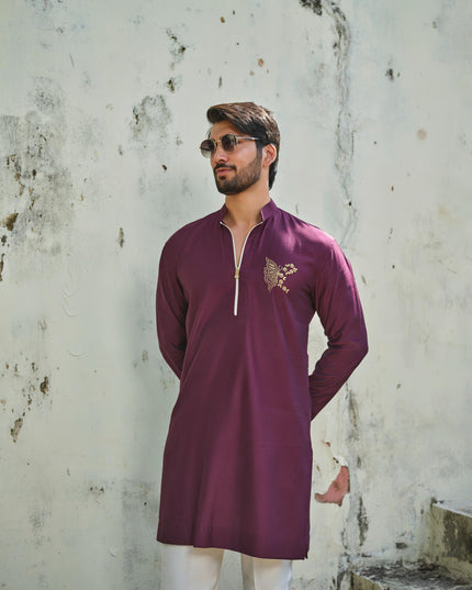 Men’s Butterfly Motif Kurta – FlyDesi (Hand-Embroidered, 10 Colors)