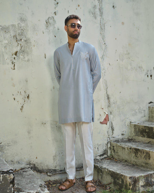 Men’s Butterfly Motif Kurta – FlyDesi (Hand-Embroidered, 10 Colors)