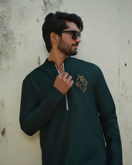 Men's Handcrafted Horse Motif Kurta - Ashva | Khadidhaga