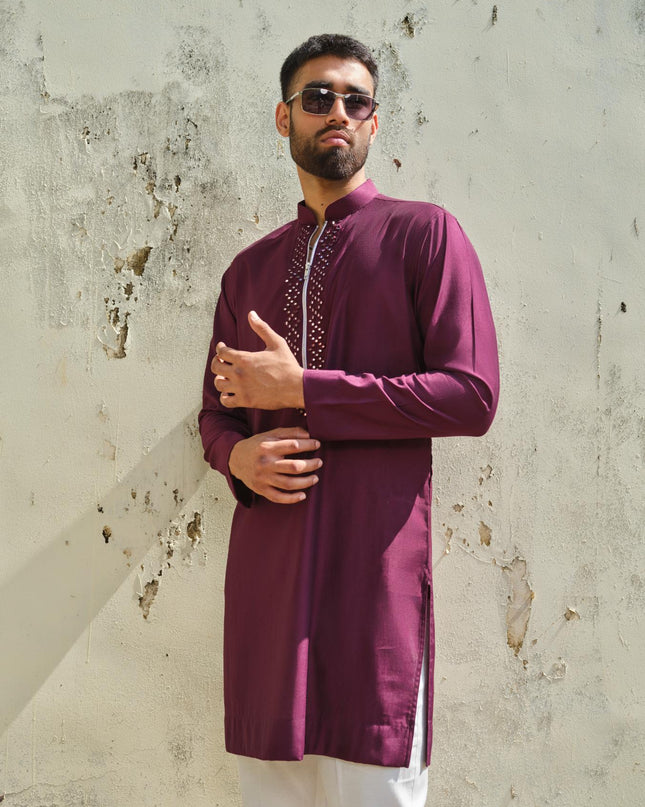 Men's Mirror Work Kurta - Aaina Handcrafted Wedding Kurta | 10 Colors | Khadidhaga