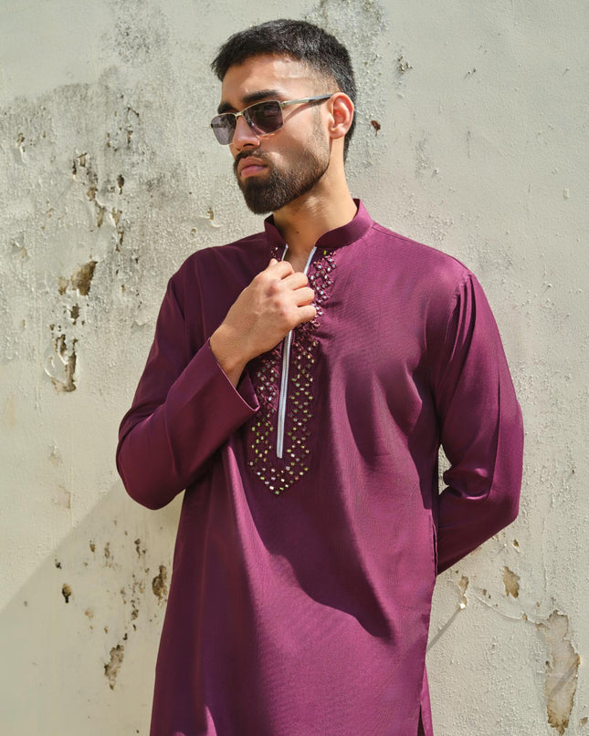 Men's Mirror Work Kurta - Aaina Handcrafted Wedding Kurta | 10 Colors | Khadidhaga