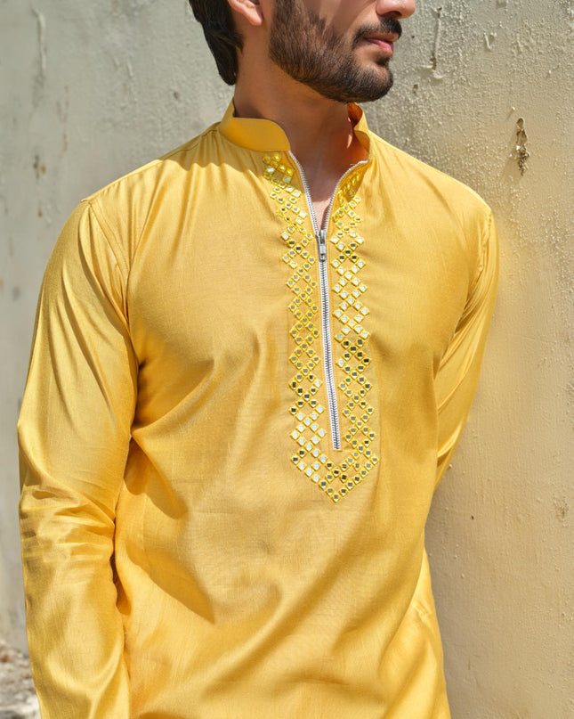 Men's Mirror Work Kurta - Aaina Handcrafted Wedding Kurta | 10 Colors | Khadidhaga