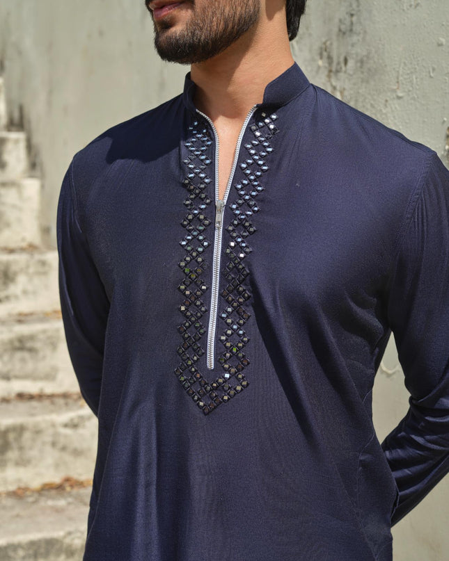 Men's Mirror Work Kurta - Aaina Handcrafted Wedding Kurta | 10 Colors | Khadidhaga