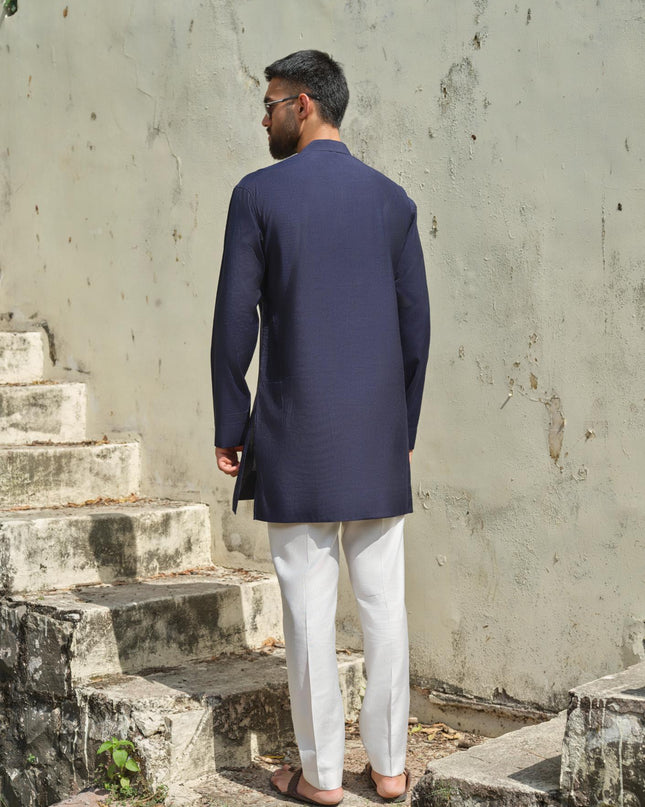 Men's Hand-Painted Lotus Kurta - Neel Kamal | Khadidhaga