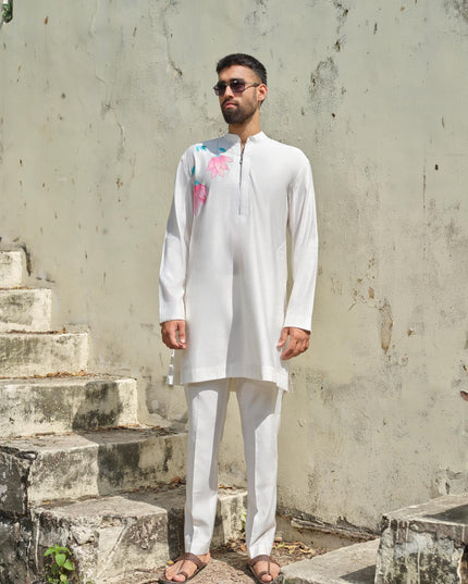 Men's Hand-Painted Lotus Kurta - Neel Kamal | Khadidhaga