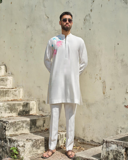 Men's Hand-Painted Lotus Kurta - Neel Kamal | Khadidhaga