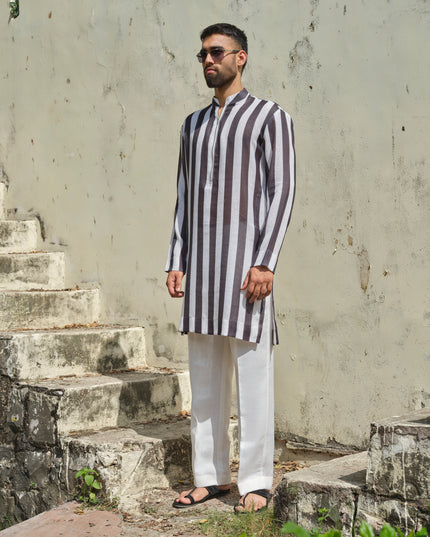 Taana Baana - Black & White Striped Kurta For Men