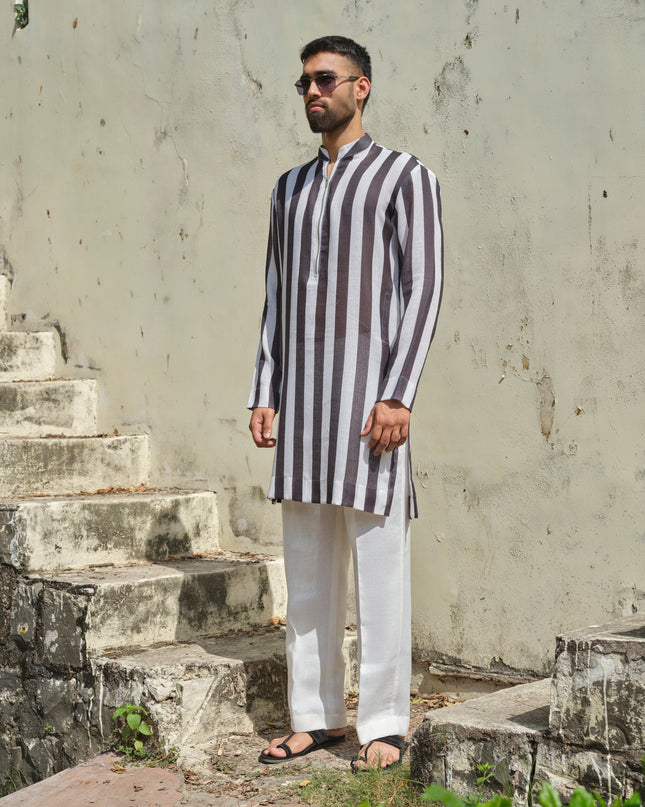 Taana Baana - Black & White Striped Kurta For Men