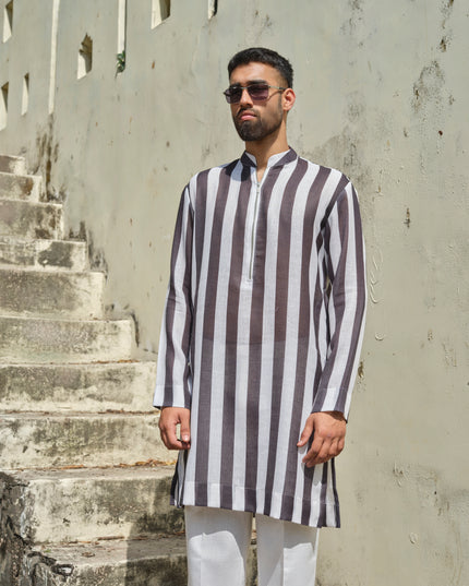 Taana Baana - Black & White Striped Kurta For Men