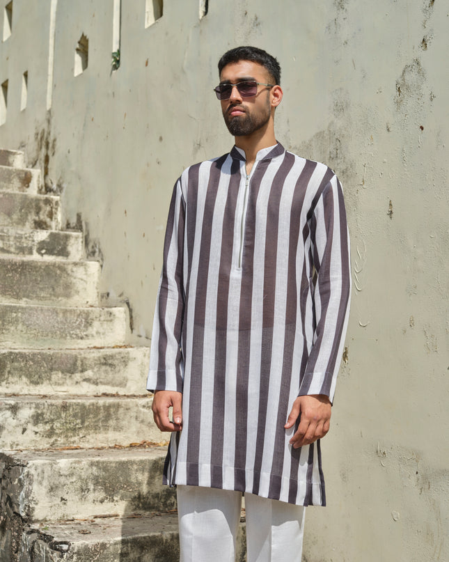 Taana Baana - Black & White Striped Kurta For Men