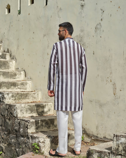 Taana Baana - Black & White Striped Kurta For Men
