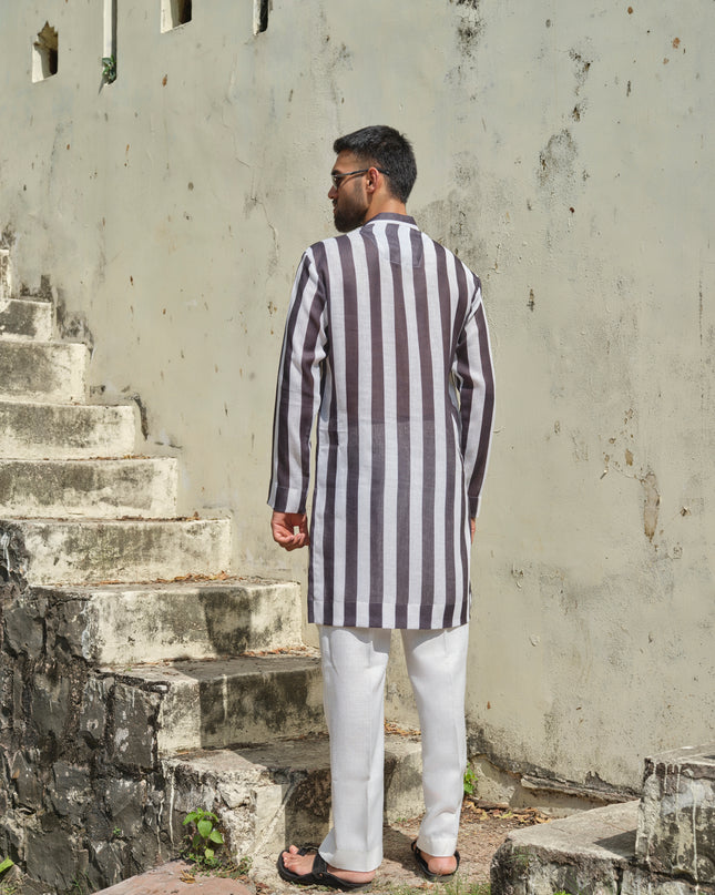 Taana Baana - Black & White Striped Kurta For Men