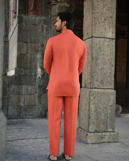 Men’s Cotton-Linen Co-ord Set – Tattva Fire (Rust Orange) | Khadidhaga