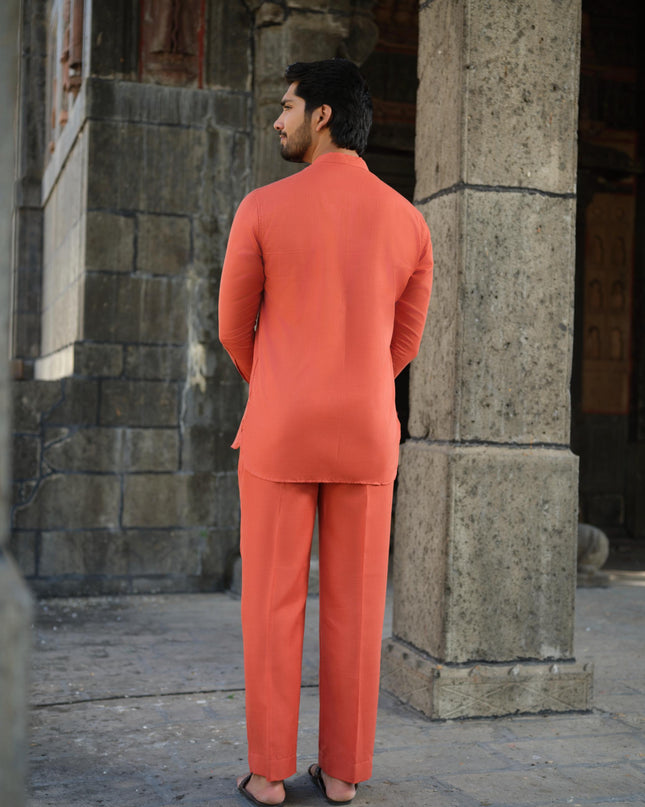 Men’s Cotton-Linen Co-ord Set – Tattva Fire (Rust Orange) | Khadidhaga