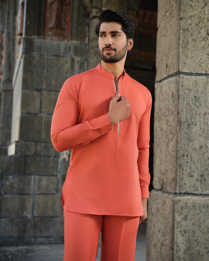 Men’s Cotton-Linen Co-ord Set – Tattva Fire (Rust Orange) | Khadidhaga