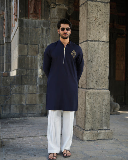 Men's Handcrafted Horse Motif Kurta - Ashva | Khadidhaga