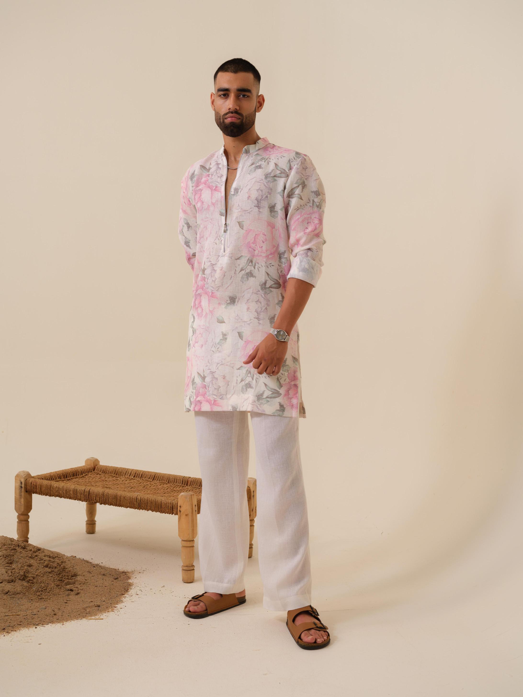 Raees Vibes — Men's Floral Printed Kurta | Khadi Linen Ethnic Wear | Khadidhaga
