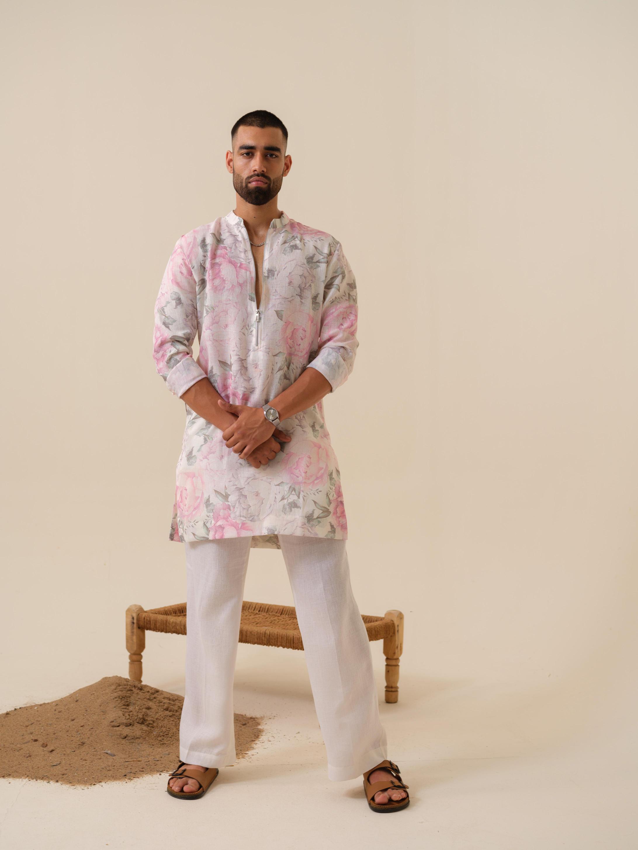 Raees Vibes — Men's Floral Printed Kurta | Khadi Linen Ethnic Wear | Khadidhaga
