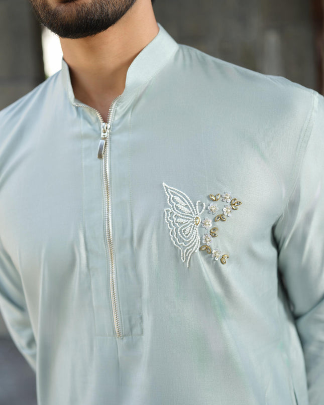 Men’s Butterfly Motif Kurta – FlyDesi (Hand-Embroidered, 10 Colors)