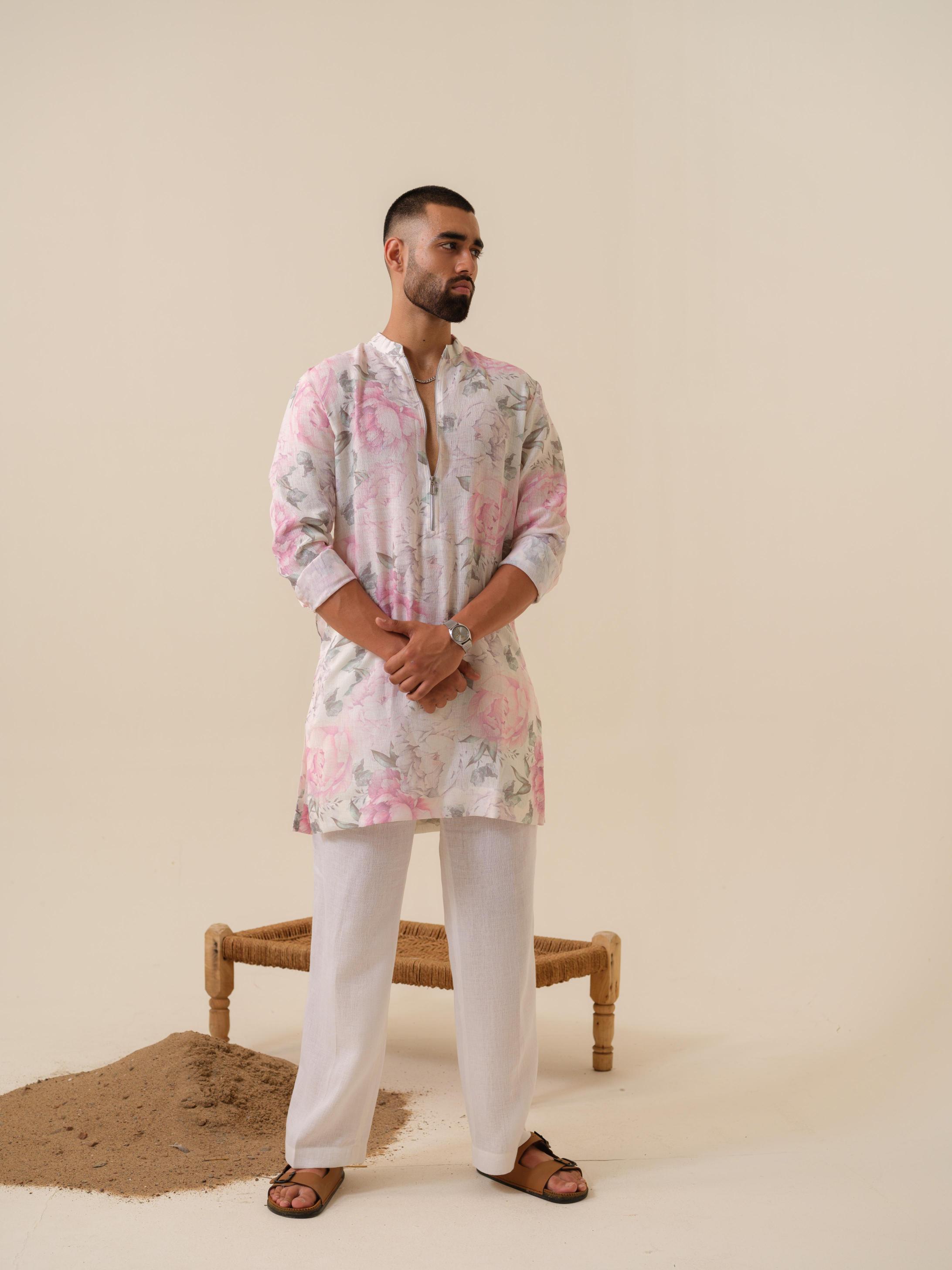 Raees Vibes — Men's Floral Printed Kurta | Khadi Linen Ethnic Wear | Khadidhaga
