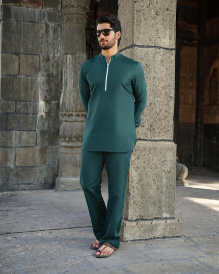 Men’s Cotton-Linen Co-ord Set – Tattva Forest (Dark Green) | Khadidhaga