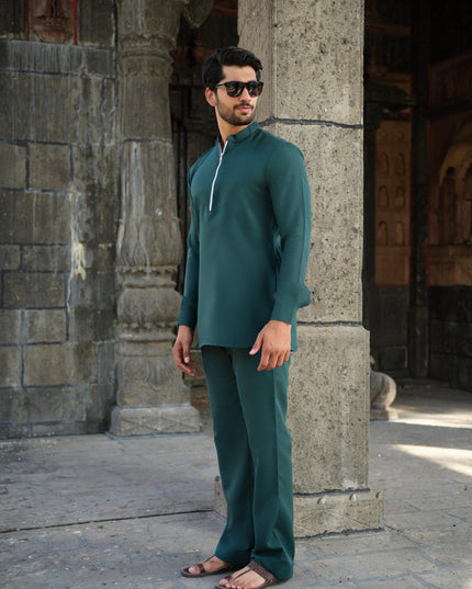 Men’s Cotton-Linen Co-ord Set – Tattva Forest (Dark Green) | Khadidhaga