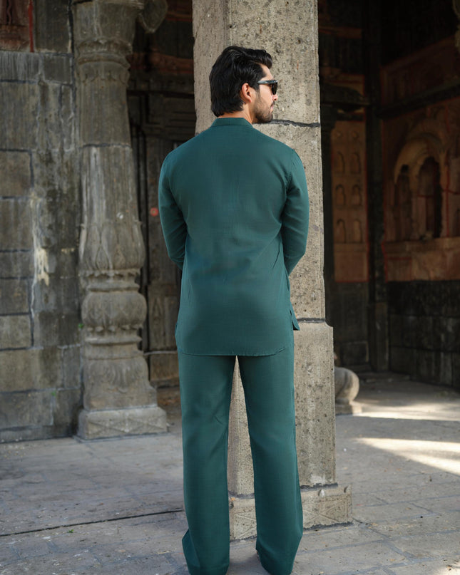 Men’s Cotton-Linen Co-ord Set – Tattva Forest (Dark Green) | Khadidhaga