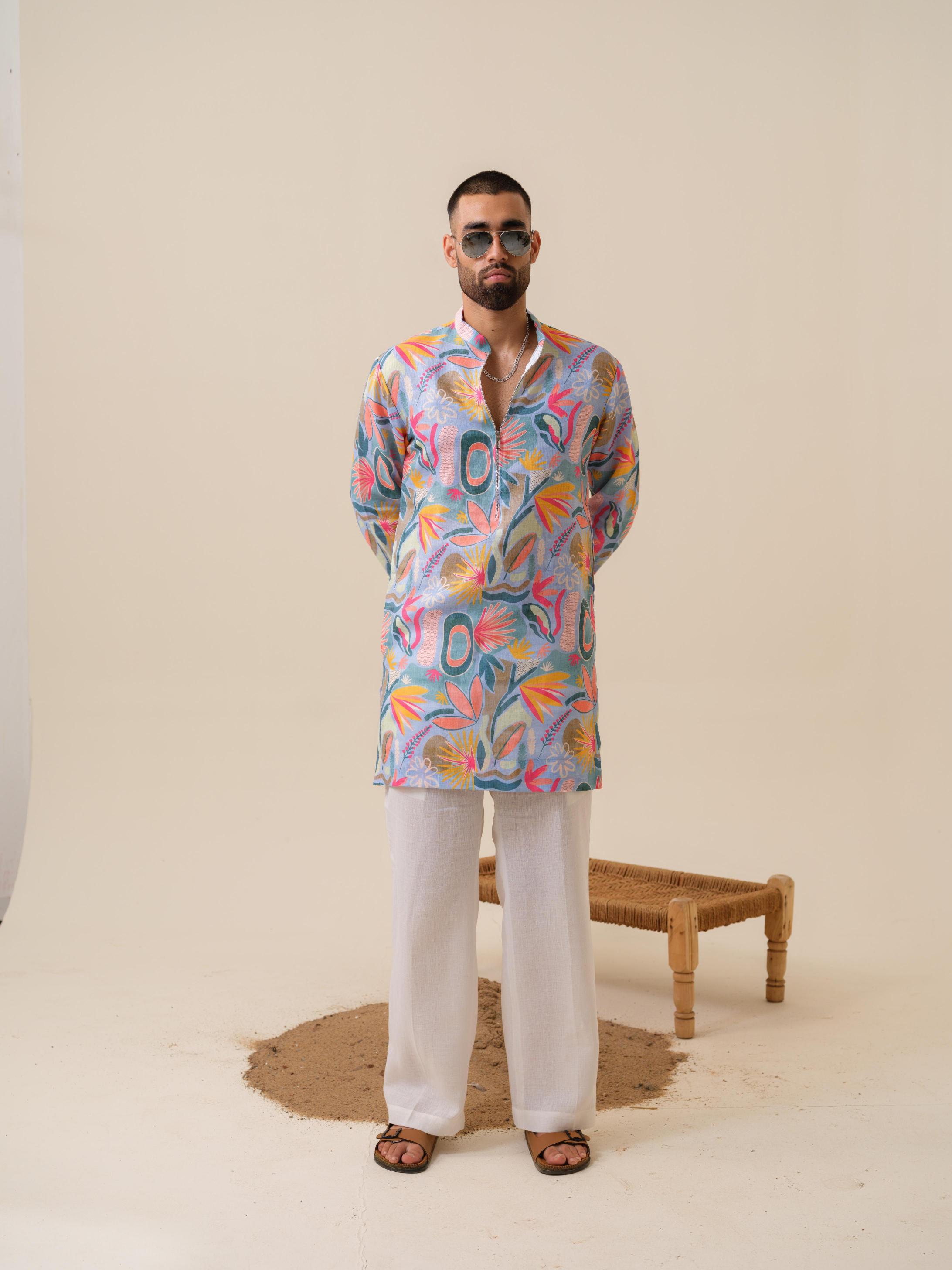 Printed Patiala Multicolored Kurta For Men | Khadidhaga